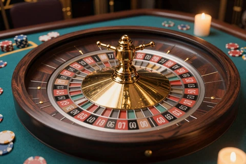 Live Roulette Rad mit t&uuml;rkisem Filz und Goldchips im Betsson Live Casino